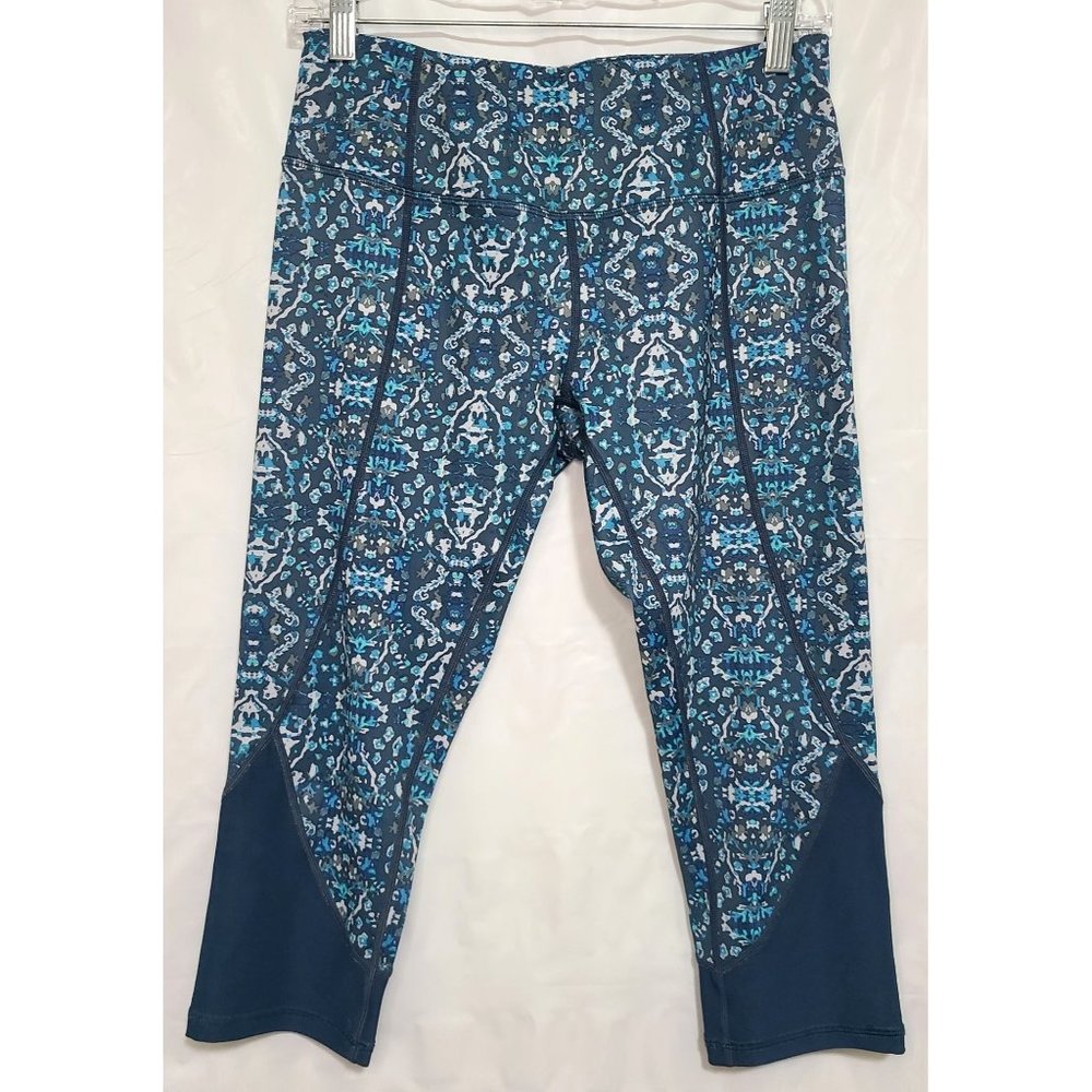Apana Teal Green Print Athletic Yoga Leggings Activewear Cropped Womens Size Med